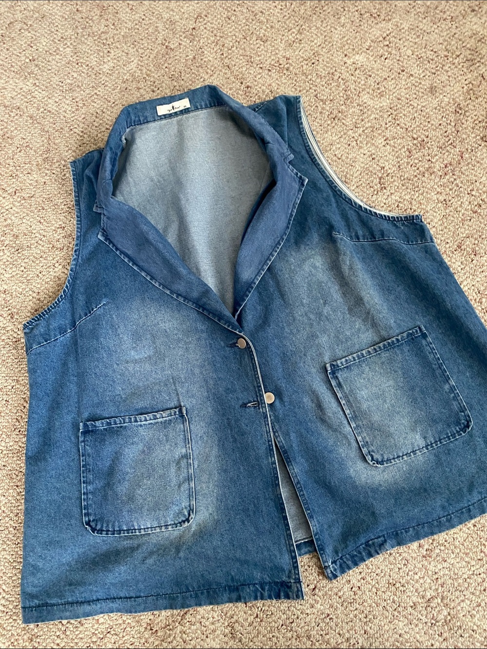 Denim Button-Front Vest in Medium Blue